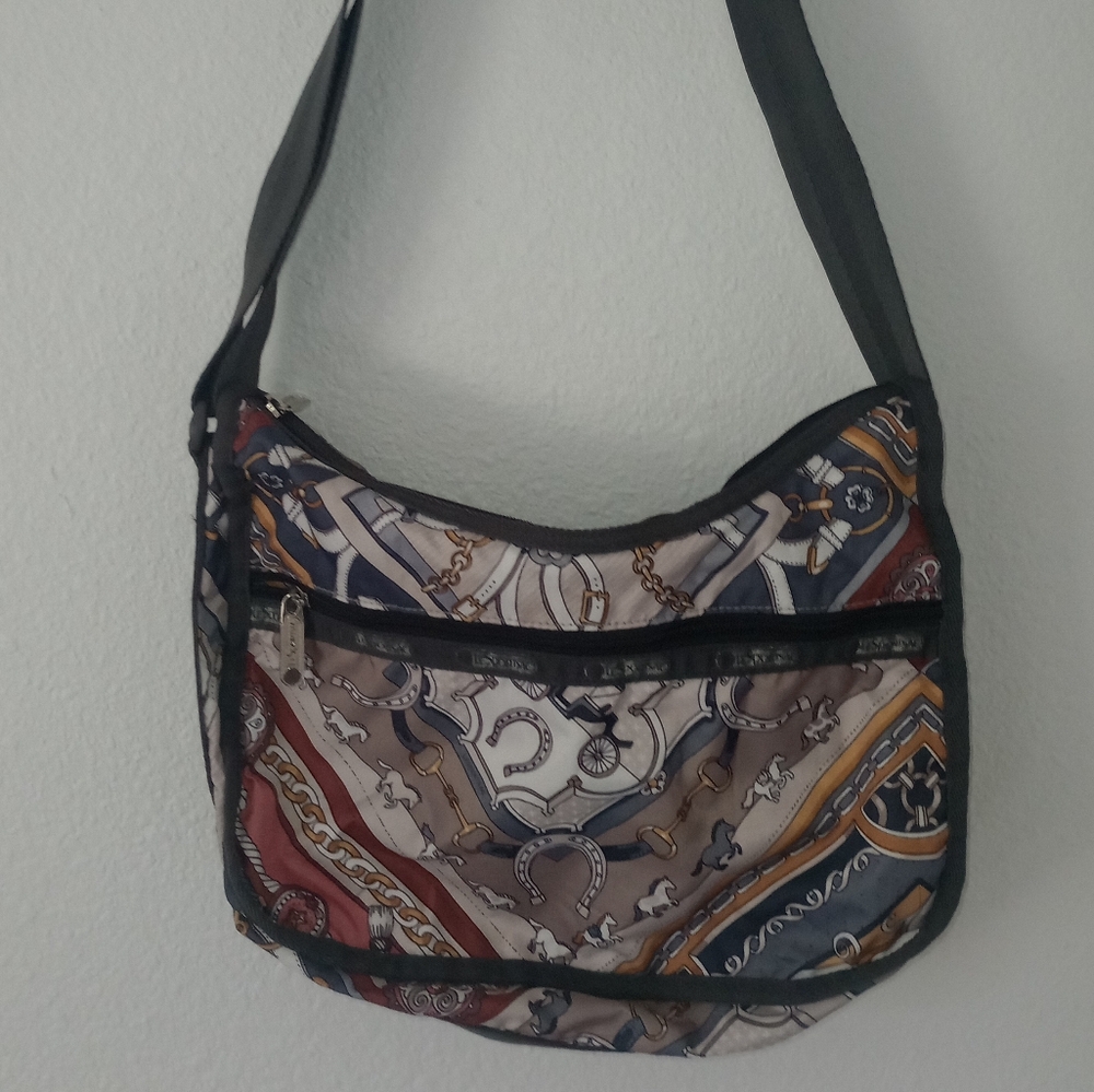 Le sport Sac Equestrian Print Stylish Black and Brown Women's Bag